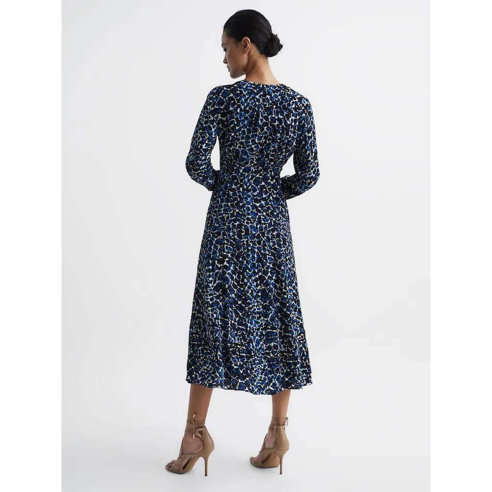 Reiss Greta Blue Abstract Print Long Sleeve Midi Dress Size 4 US 8 UK - Picture 4 of 14